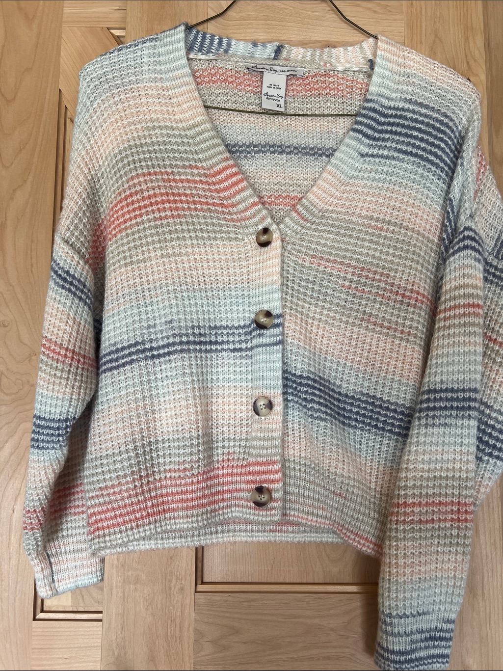 American Rag Pastel Striped V-Neck Button Cardigan - Cream, Pink, Blue